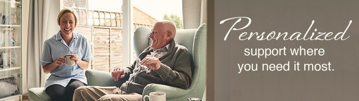 senior with companion and aid